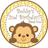 Personalized monkey yellow banana party favor sticker