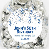 Personalized navy and silver confetti party label