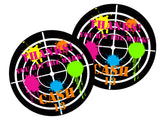 Personalized paintball party sticker with layered splatter background