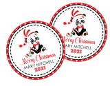 Personalized panda Christmas sticker for gifts and favors