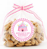 Personalized pink big top party sticker