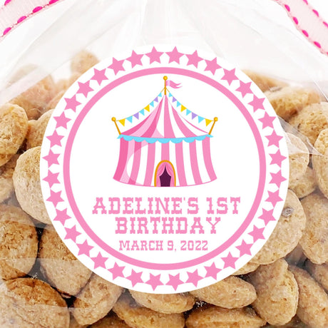 Personalized pink big top party sticker