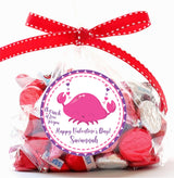 Personalized pink crab Valentine sticker for kids