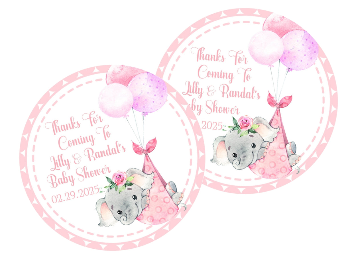 Personalized pink elephant Little Peanut baby shower sticker