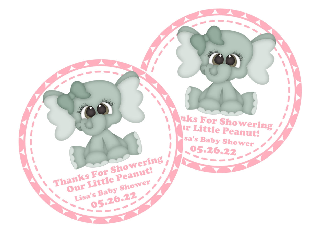 Safari baby shower pink elephant favor sticker
