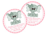 Safari baby shower pink elephant favor sticker