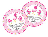 Personalized pink flamingo party favor label