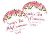 Personalized pink floral communion favor label