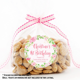 Personalized pink floral first birthday sticker