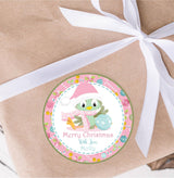 Personalized pink green Christmas bird label