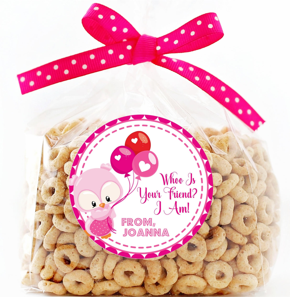 Personalized pink owl Valentine favor