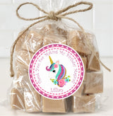 Personalized pink unicorn sticker for girls birthday party favors