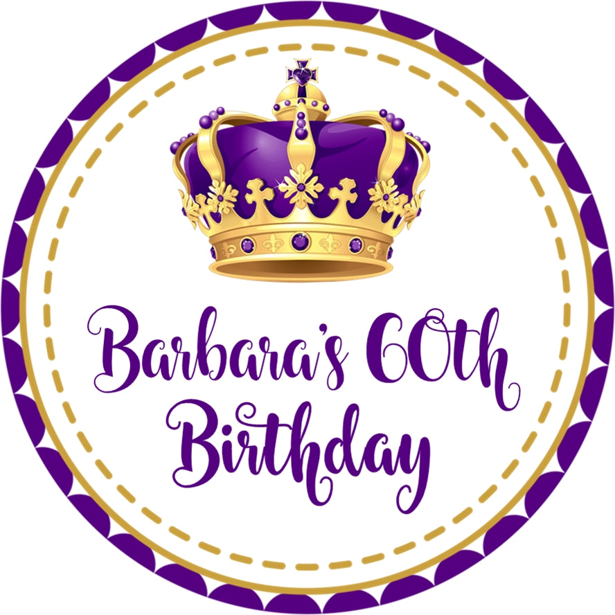 Personalized purple crown party favor label