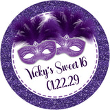 Personalized purple masquerade mask party favor label