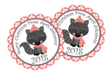 Personalized raccoon holiday favor sticker