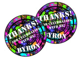 Personalized rainbow paintball party favor sticker