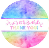 Personalized rainbow tie dye party favor sticker