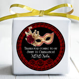 Personalized red mask party favor sticker
