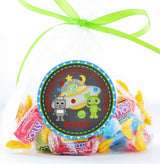 Personalized robot and alien party sticker