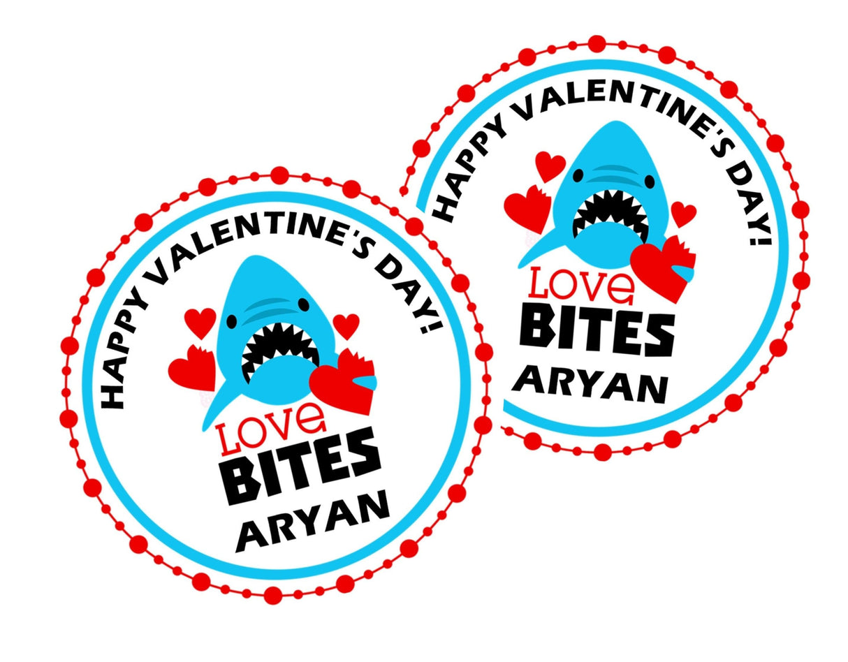 Personalized shark Valentine label for classroom gifts
