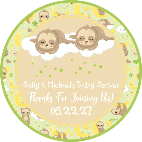 Personalized sloth twins favor label