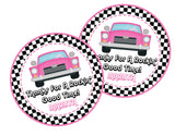 Personalized sock hop car sticker for retro birthday party favors