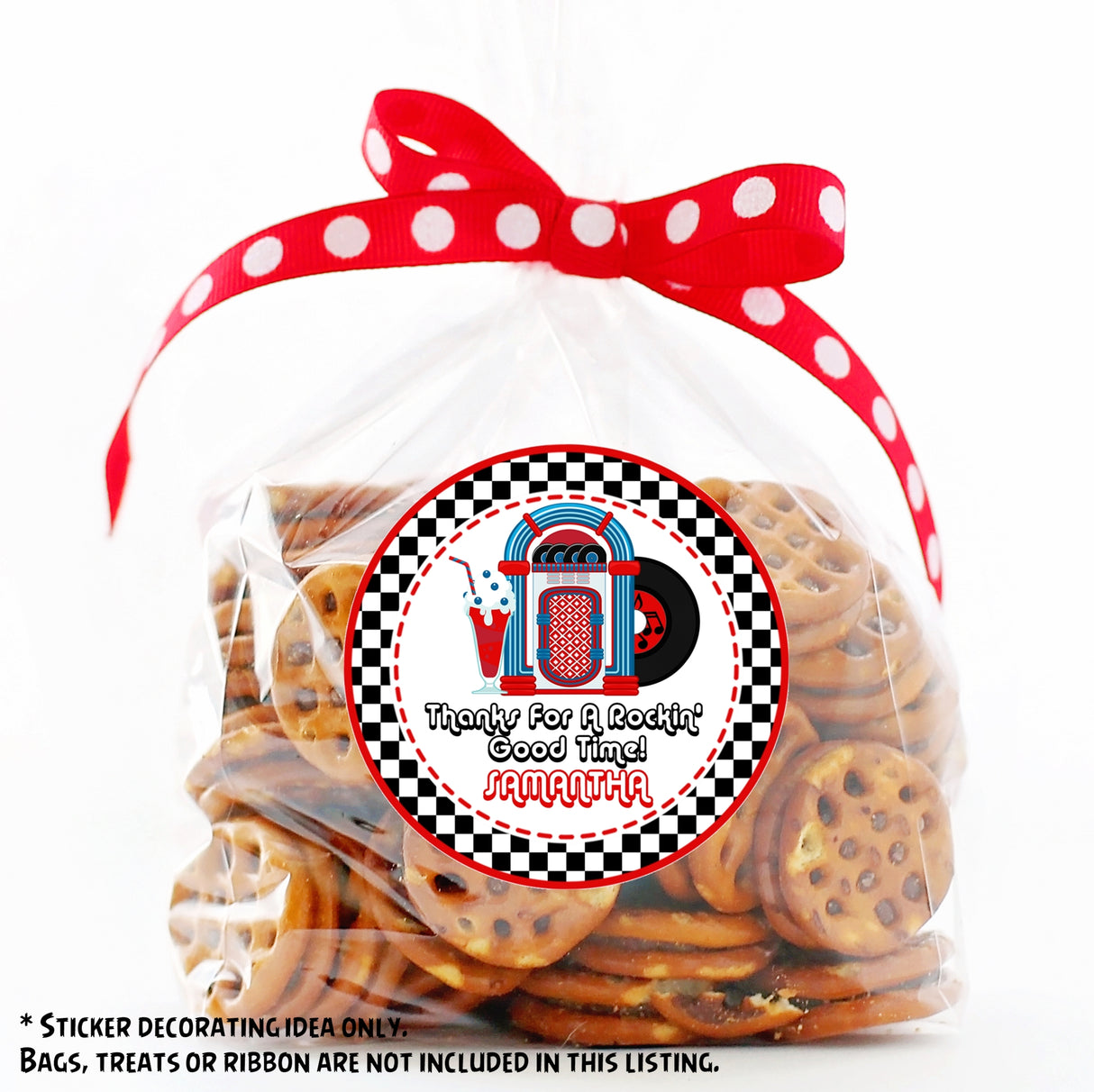 Personalized sock hop theme sticker for birthday party