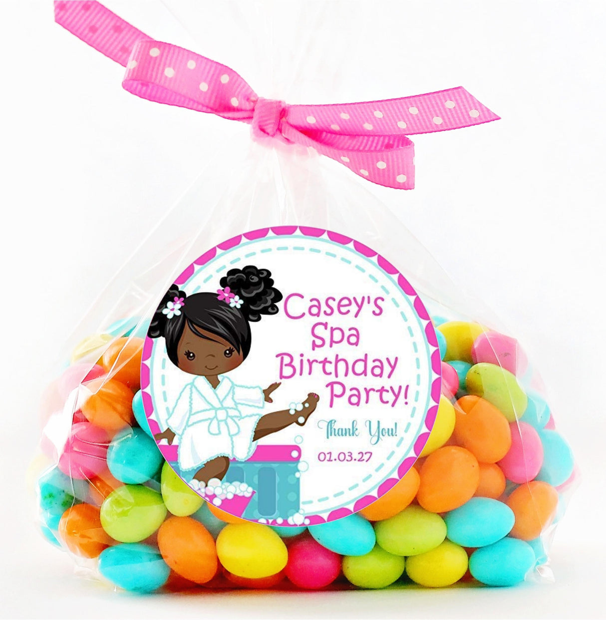 Personalized spa theme sticker with beauty accessories