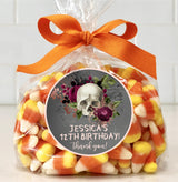 Personalized spooky floral skull party favor label