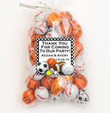 Personalized sports theme label featuring name and date for birthday party favors