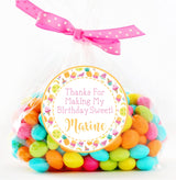 Personalized summer ice cream party favor label with fruity decorative border