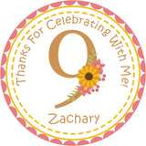 Personalized sunflower party favor label with stitched border