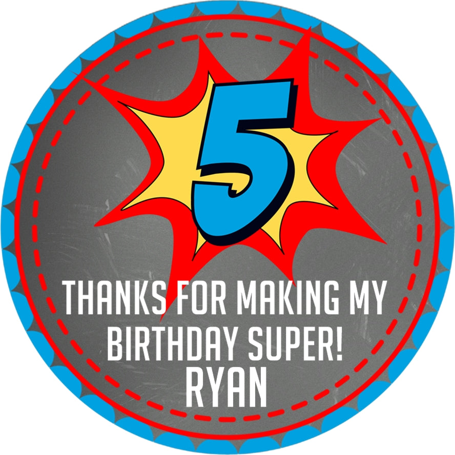 Personalized superhero party favor sticker