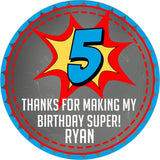 Personalized superhero party favor sticker