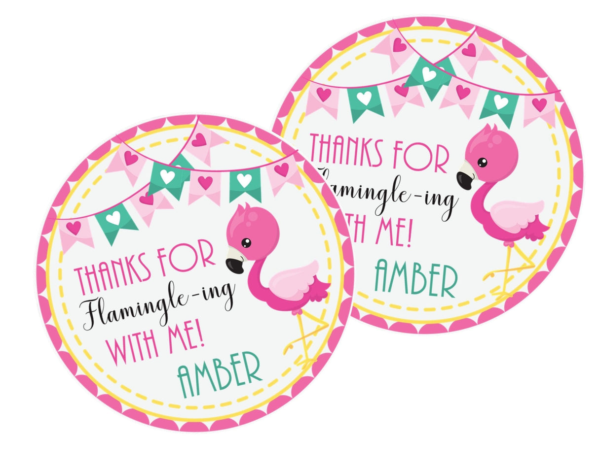 Personalized tropical flamingo party favor label