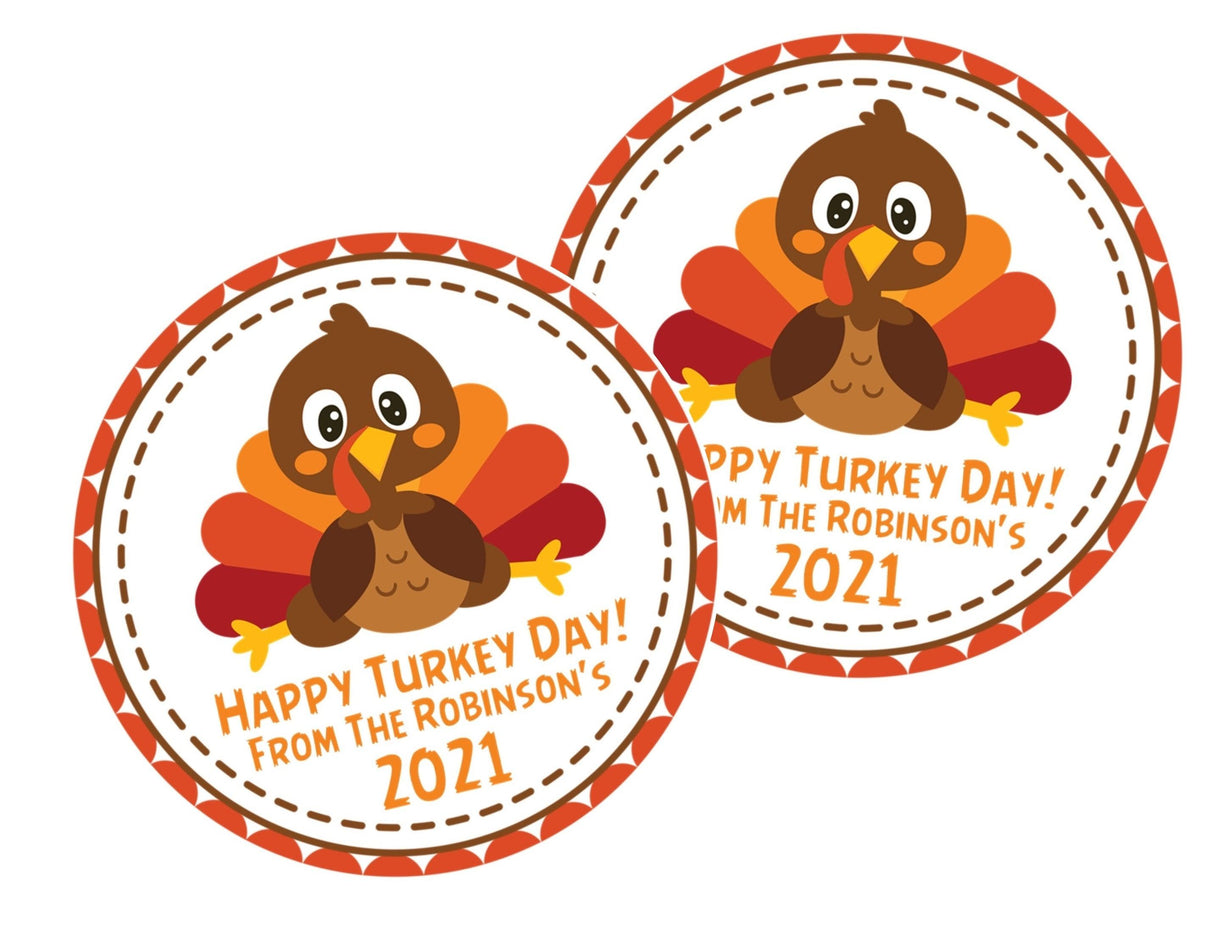 Personalized turkey day favor label for fall celebration treats