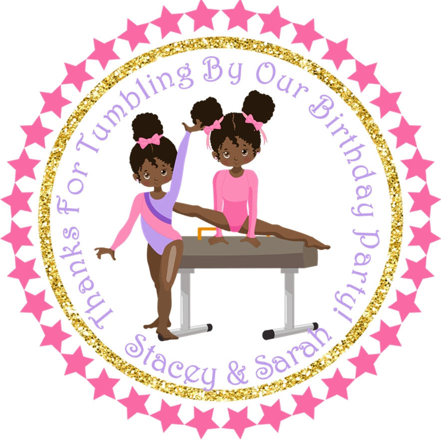 Personalized twins gymnast party favor sticker