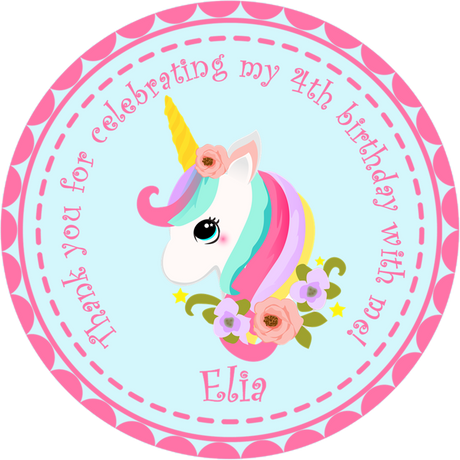 Personalized unicorn party favor sticker