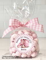 Personalized western party favor sticker in pink
