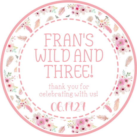 Personalized wild and three party favor sticker
