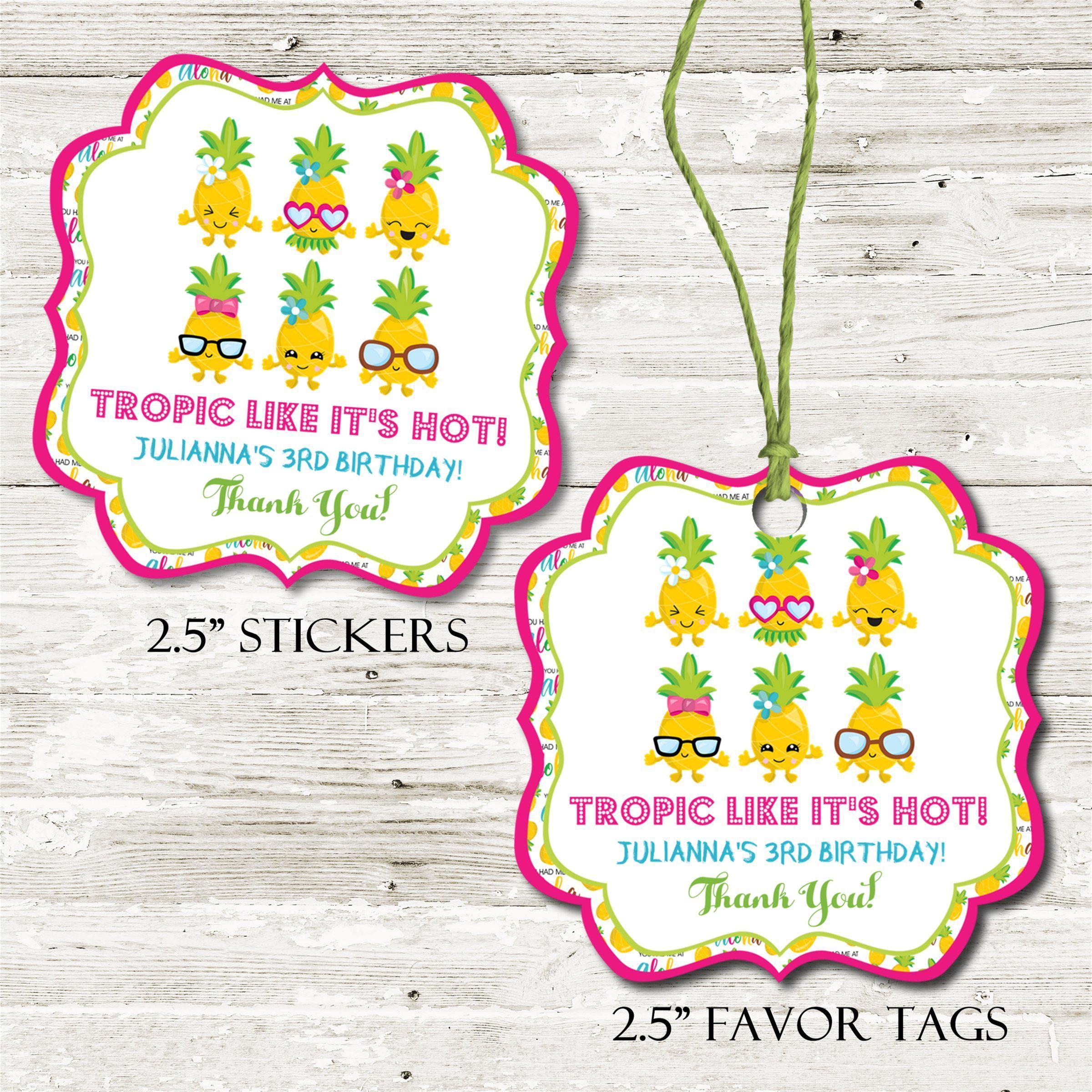 Pineapple Birthday Party Stickers Or Favor Tags