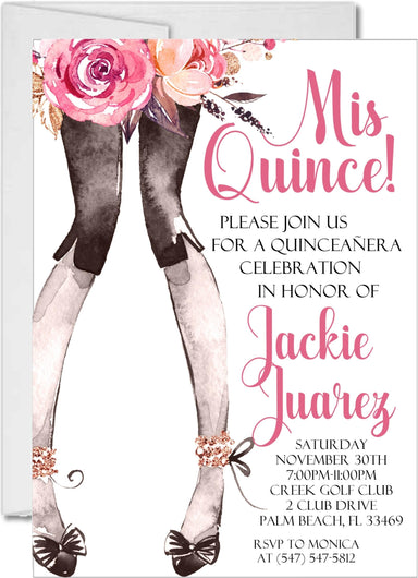 Pink And Black Quinceanera Invitations