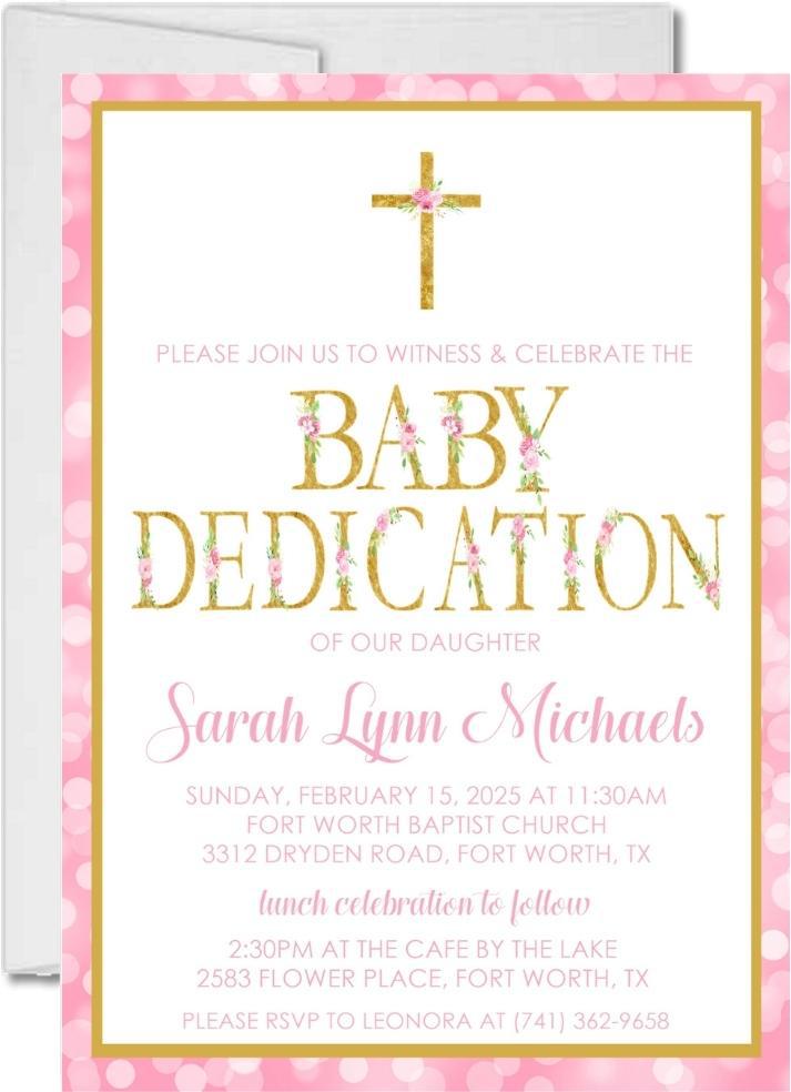 Pink And Gold Baby Dedication Invitations