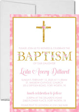 Pink And Gold Baptism Invitations
