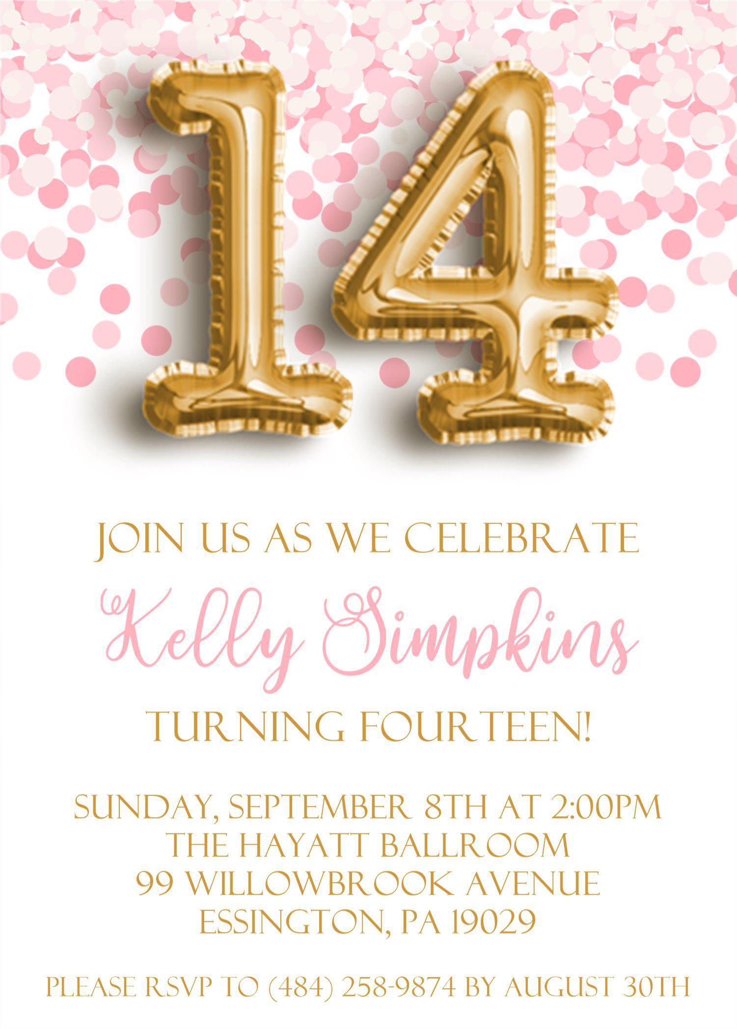Pink And Gold Confetti Teen Birthday Party Invitations