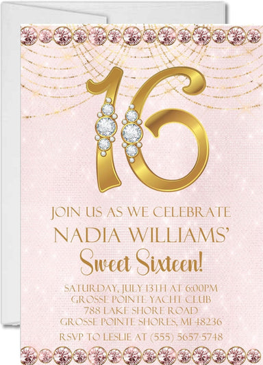 Pink And Gold Sweet 16 Party Invitations