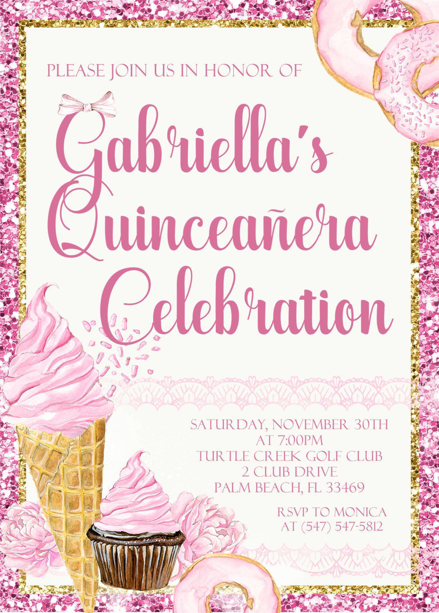 Pink And Gold Sweets Quinceanera Invitations