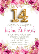 Pink And Gold Teen Birthday Party Invitations