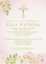 Pink And Green Baptism Invitations