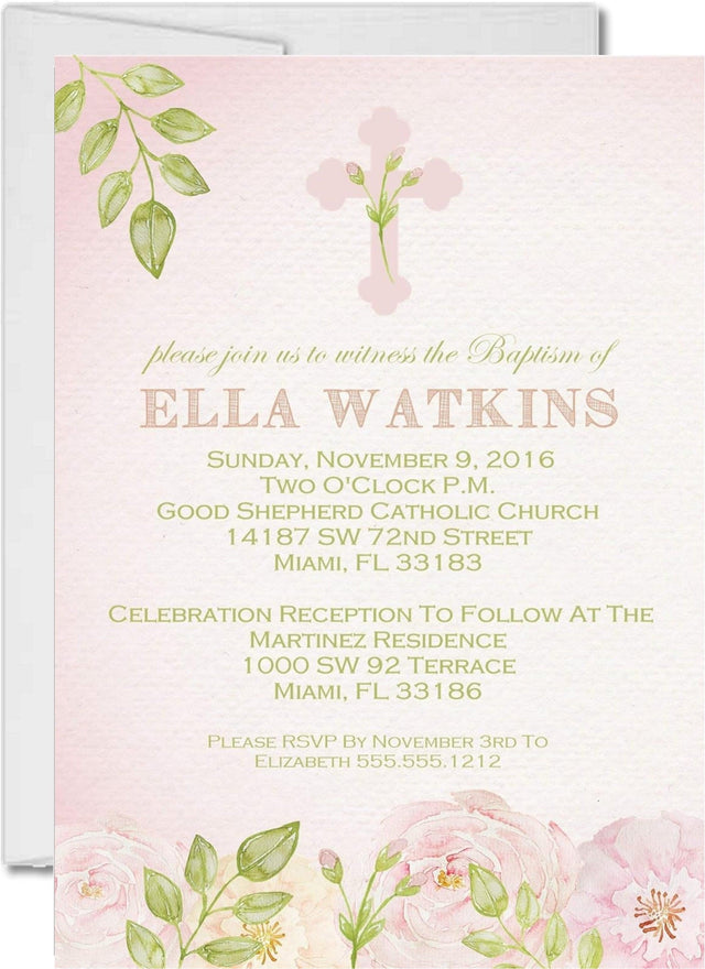 Pink And Green Baptism Invitations